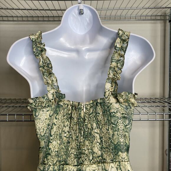 Anthropologie 4SI3NNA Women's Green Snakeprint Mini Dress Size XS Fairy Ruffles - Picture 10 of 12